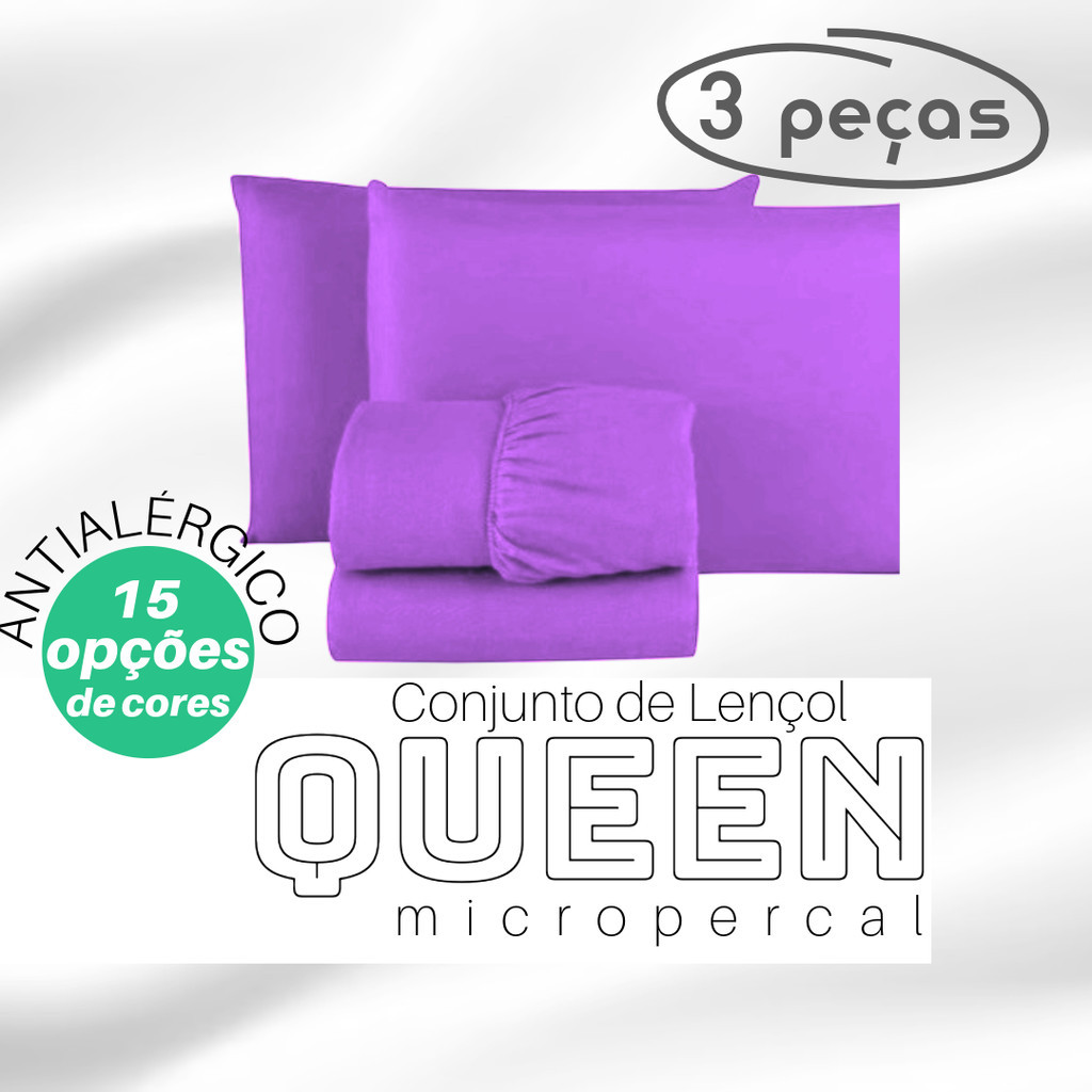 Jogo de Lençol Cama Queen Box 3 Peças Liso 1,98m x 1,58m x 30cm - Diversas Cores em Oferta na Shopee