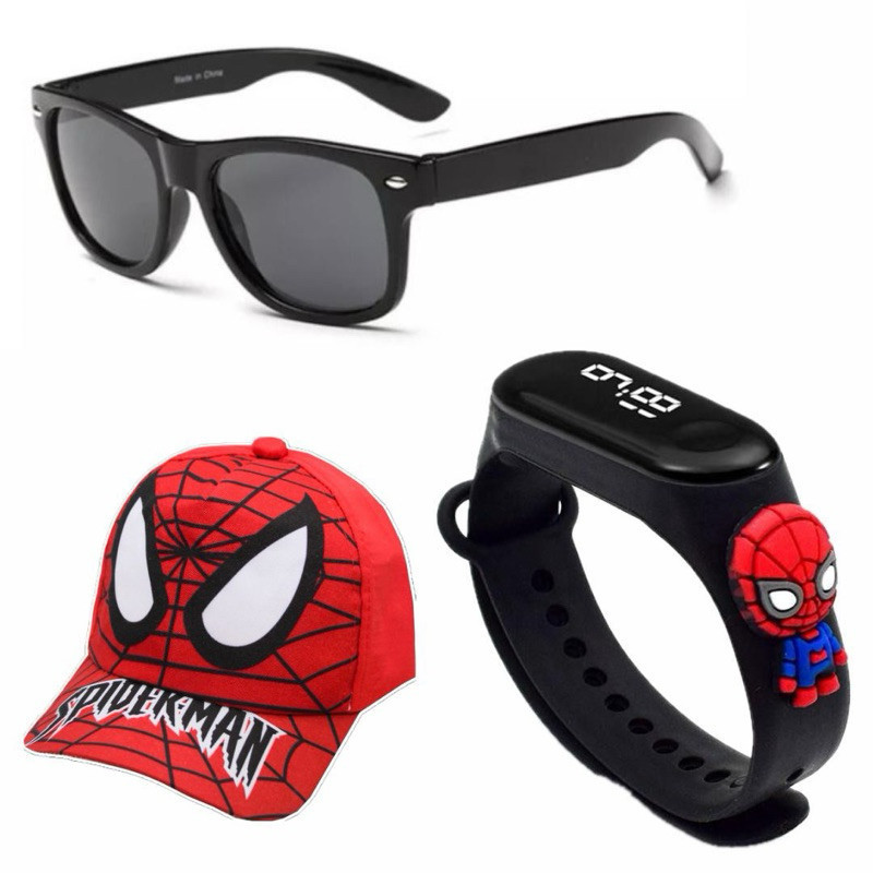kit Infantil Óculos Boné Relógio Super Heróis Homem Aranha Sonic Hulk -MR Barato
