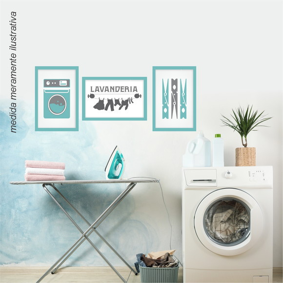 Quadros Decorativo Mosaico 30X50 3 peças Mdf Alta Resolução Full HD  Lavanderia Varal