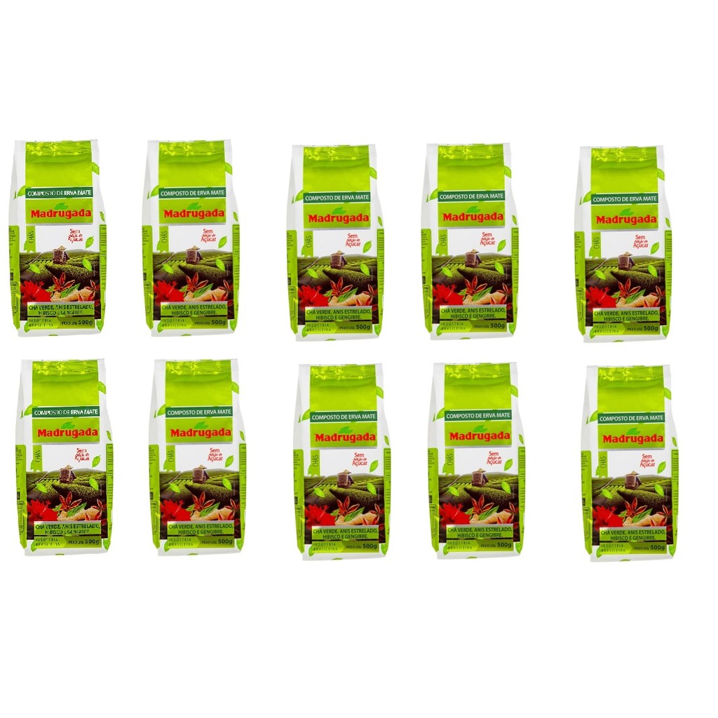 Kit 10 Compostos Erva Mate Madrugada Chás  Verde Anis Hibisco Gengibre 500g cada