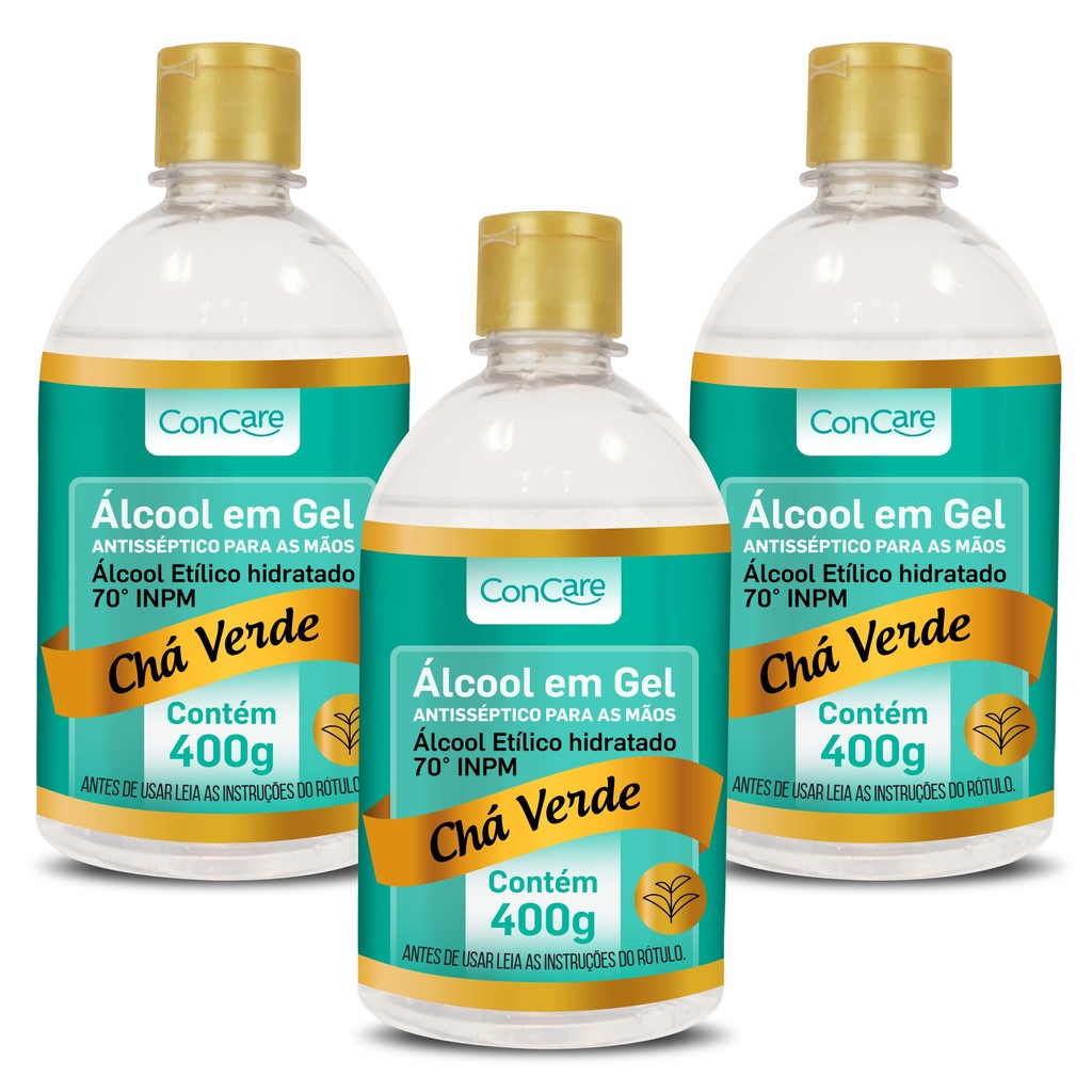 Kit 3 und Álcool Gel Concare Chá Verde 400g em Oferta na Shopee