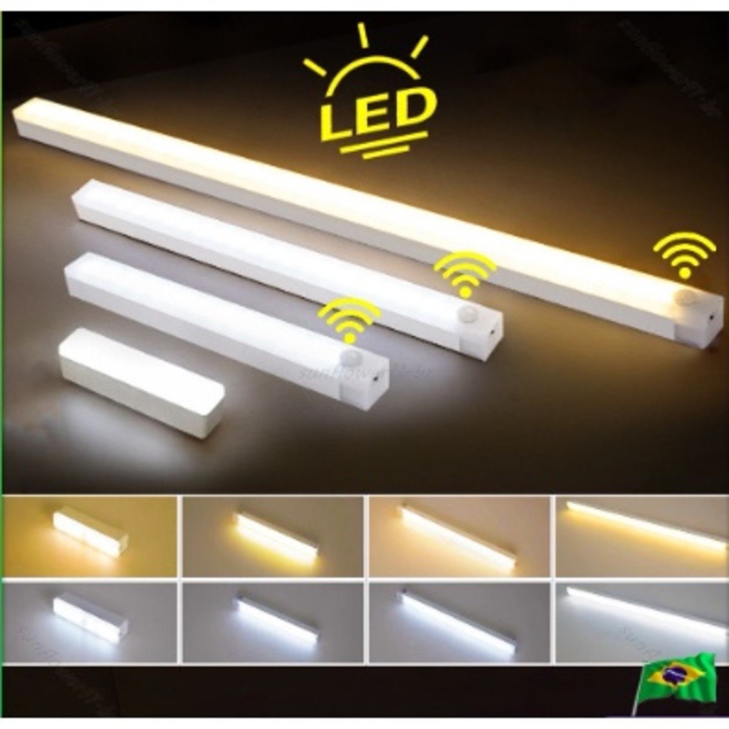 Lâmpada noturna LED com sensor sem fio USB recarregável cozinha guarda-roupa
