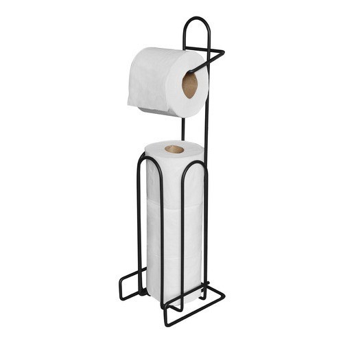 Suporte para Papel Higiênico Papeleira de Chão Preto 4 Rolos de Papel Banheiro Lavabo Esti...