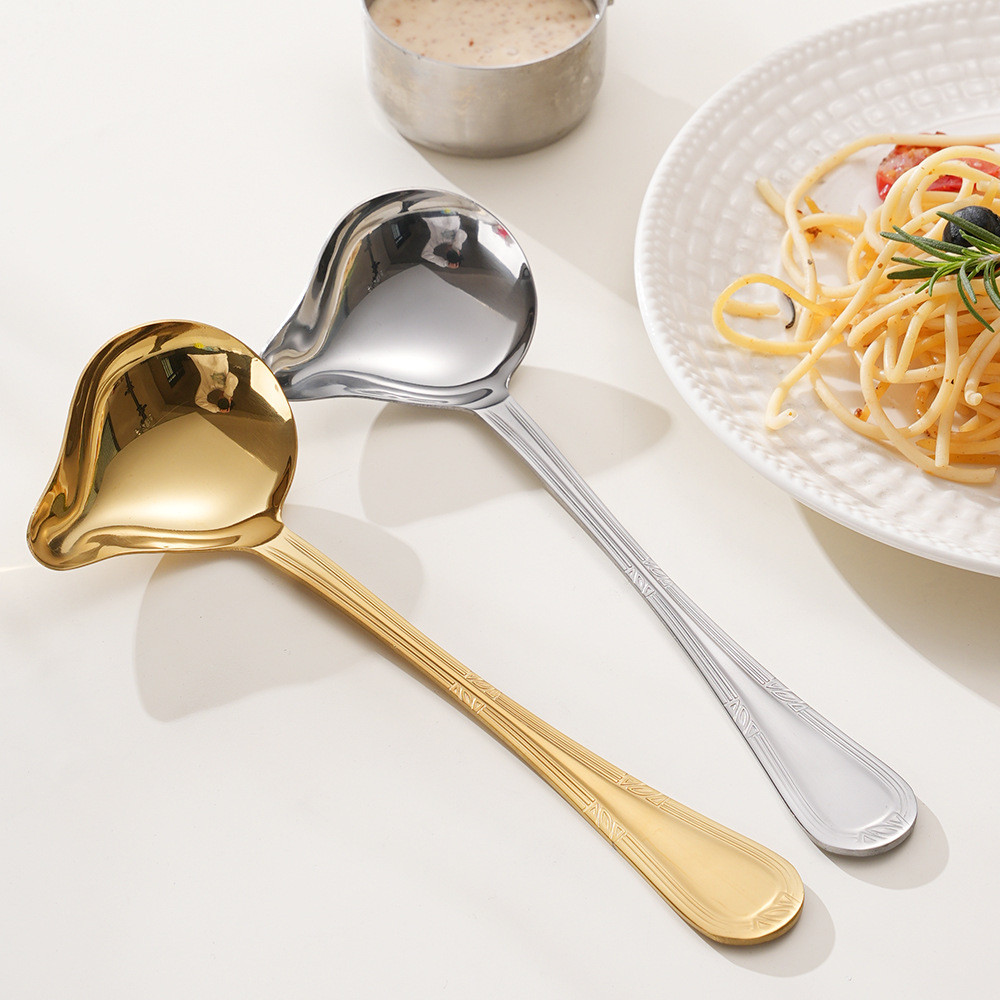 Oukeai aço inoxidável Duckbill Skimming colher de molho panela quente colher de cozinha do agregado familiar colher de g em Oferta na Shopee