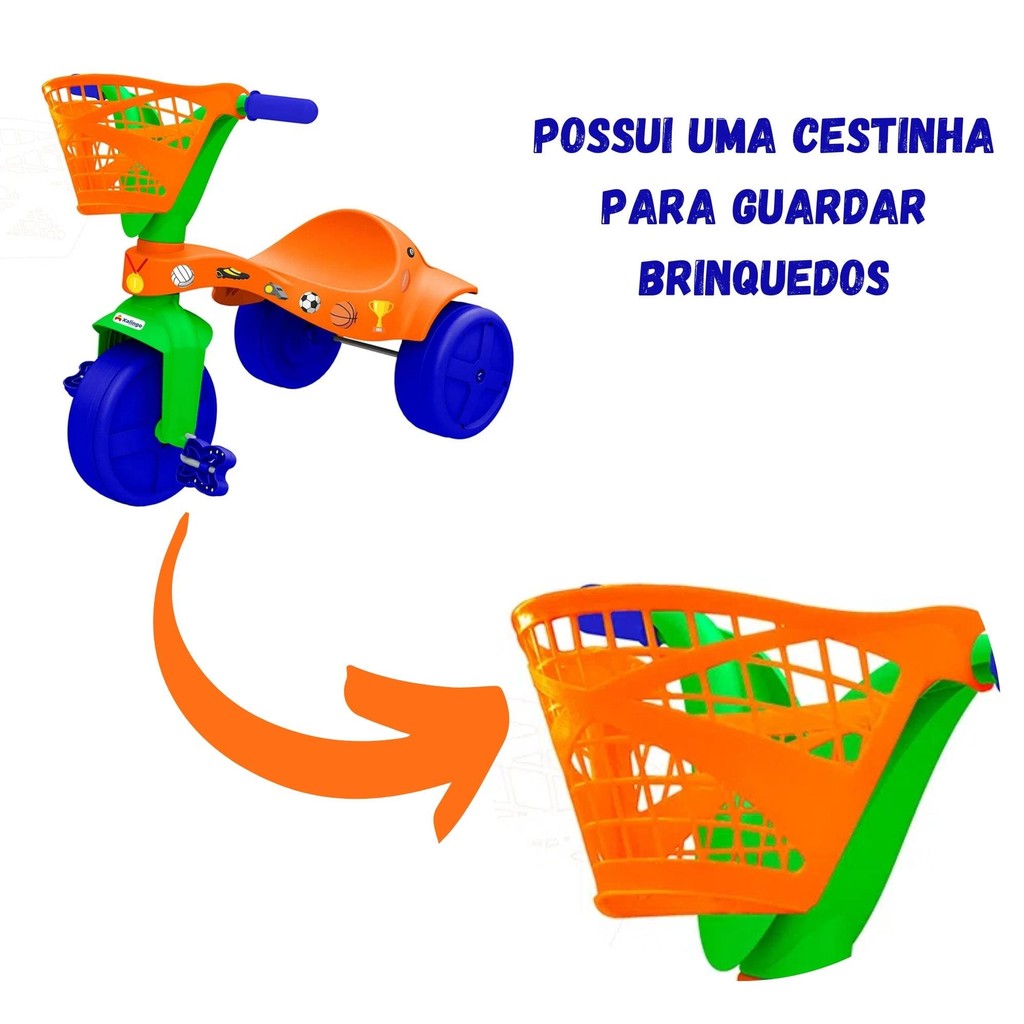 Detalhes do Triciclo Infantil com Cestinha para Brinquedos para Crianças a Partir de 2 Anos Xalingo -  07252