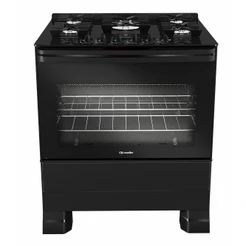 Fogão Mueller 5 Bocas Preto Bivolt Mesa de Vidro e Tripla Chama MFV5BF