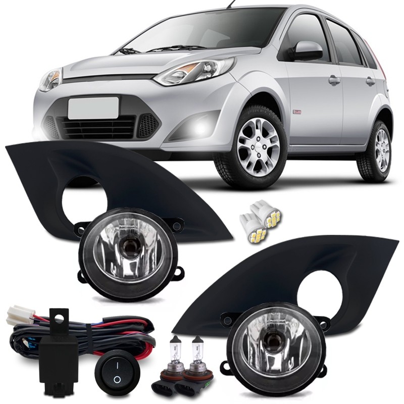 Kit Farol De Milha Neblina Auxiliar Ford Fiesta 2010 2011 2012 Com Molduras E Lampadas