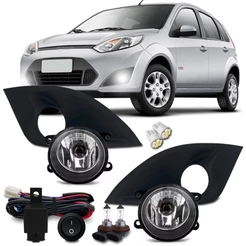 Kit Farol De Milha Neblina Auxiliar Ford Fiesta 2010 2011 2012 Com Molduras E Lampadas