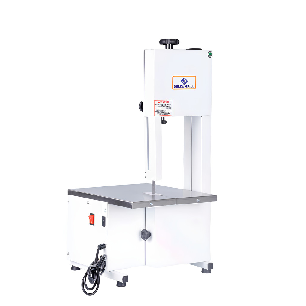 Máquina serra fita bancada cortar carne açougue potente 1/3 CV lâmina 1,46 m branco