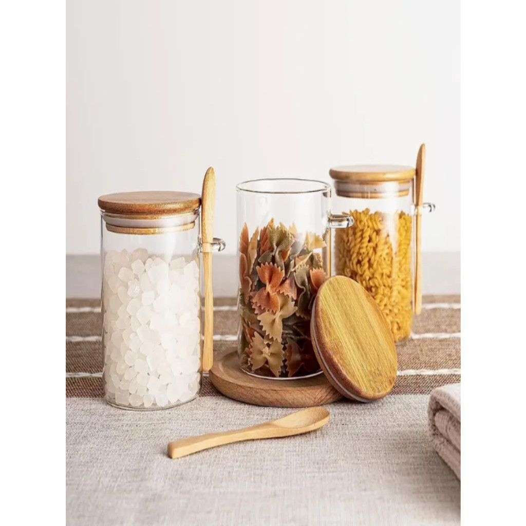 Pote De Vidro Hermético Tampa De Bambu 650ml Com Colher De Bambu em Oferta na Shopee