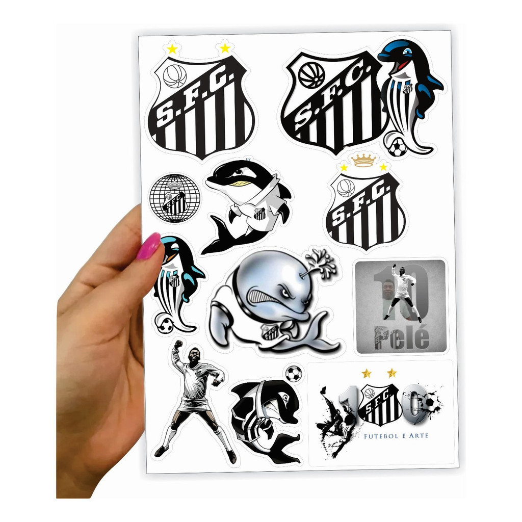 Cartela 11 Adesivos Decorativo Parede Time Santos Futebol Clube - Adesivo Para Moto Carros Santos
