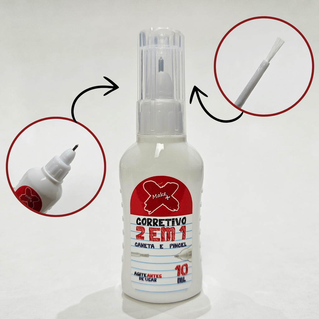 Corretivo Líquido 2 em 1 Make+ 10ml – Ponta Pincel e Caneta