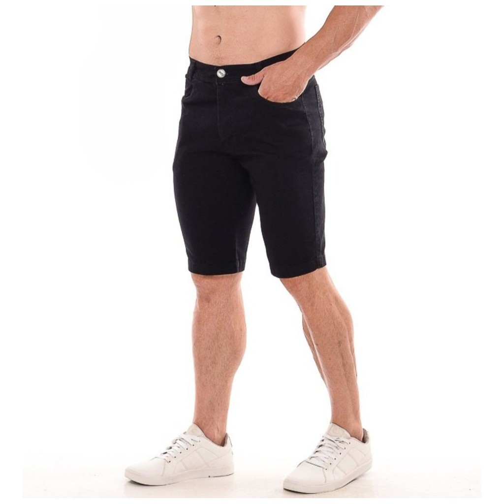 Bermuda Jeans Masculina Preta Super Lycra Estilo Casual