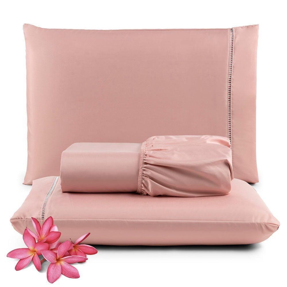 Jogo Cama Lençol Unique Casal Padrão 400 Fios Ponto Palito 3 Peças - Rosê em Oferta na Shopee