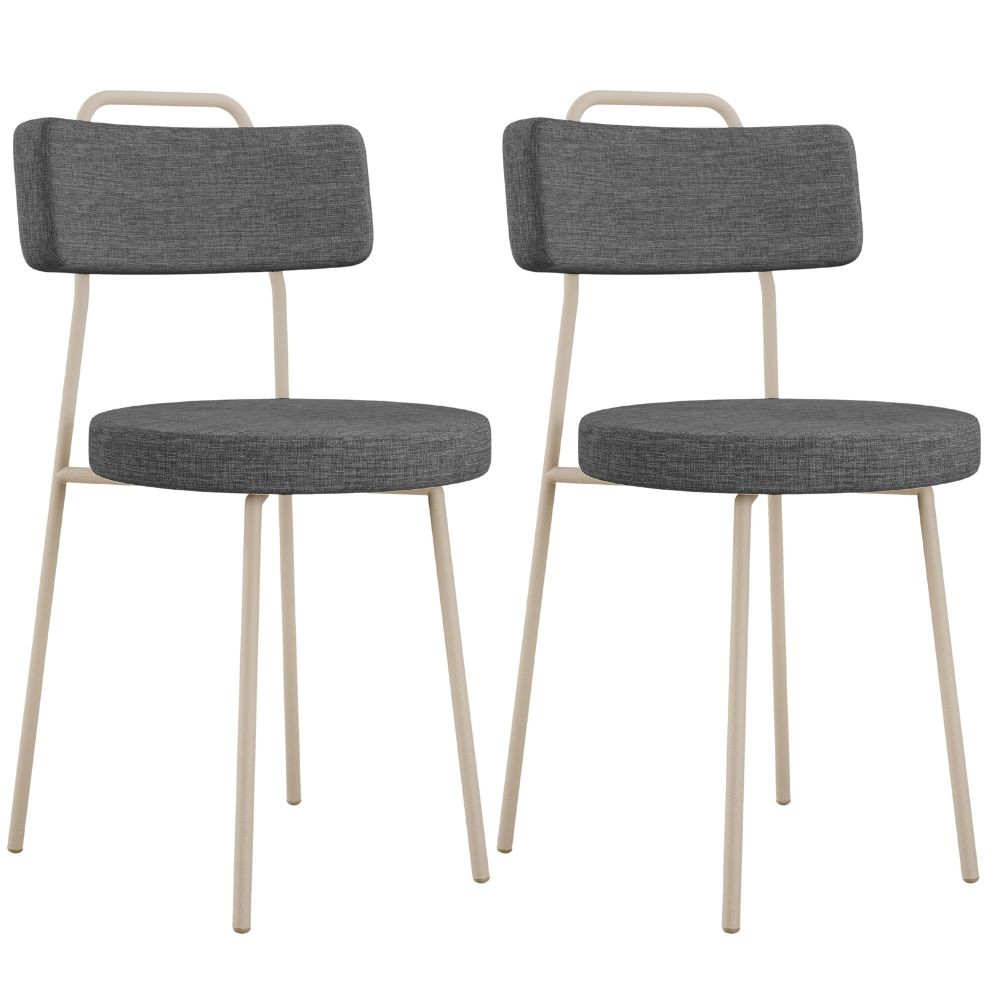 Kit 02 Cadeiras Decorativas Estofada Sala Jantar Barcelona Arena L02 Linho Cinza Escuro - Lyam