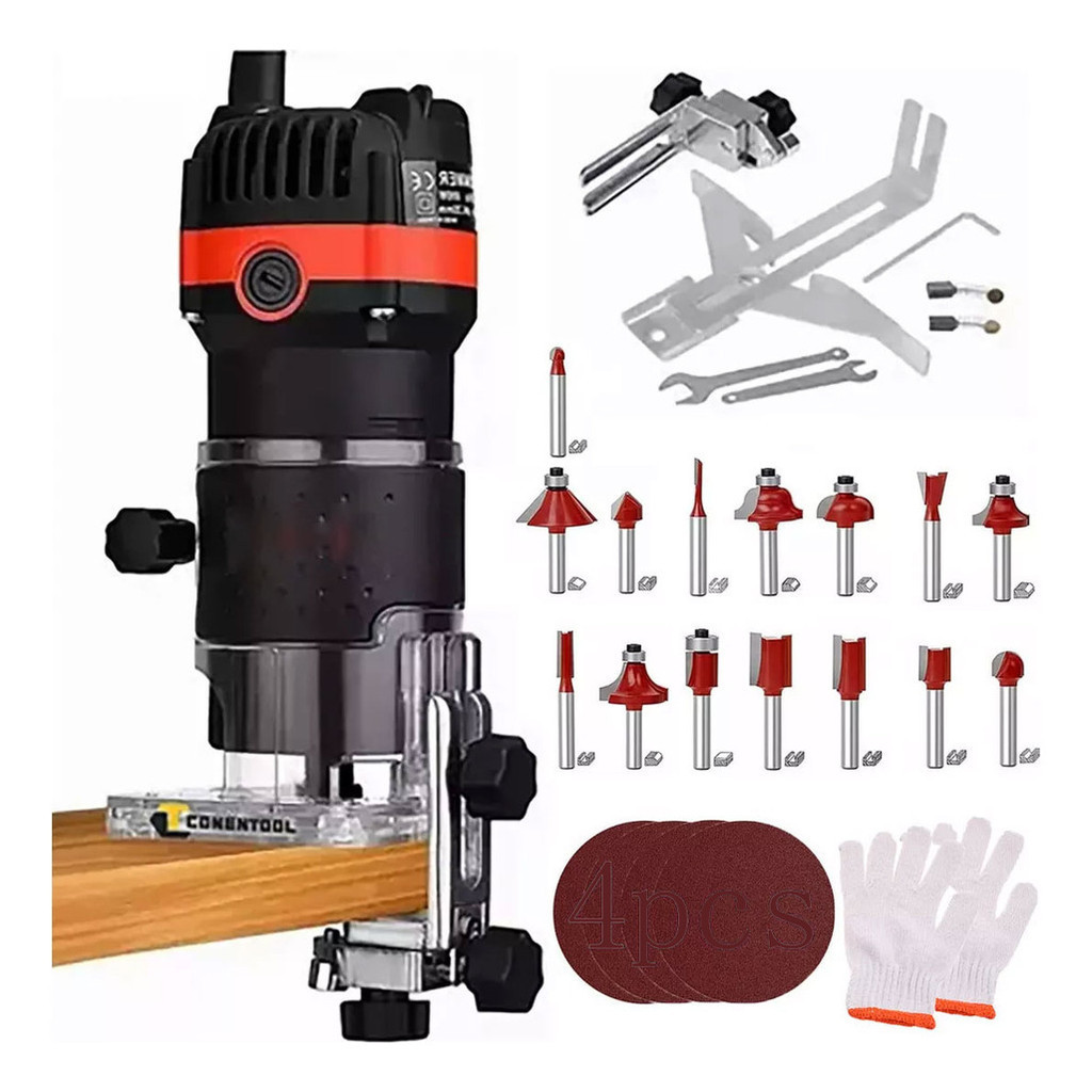 Tupia Laminadora Manual 900W Profissional + Jogo de Fresas 6.35mm - 20 Peças com Acabamento Profissional