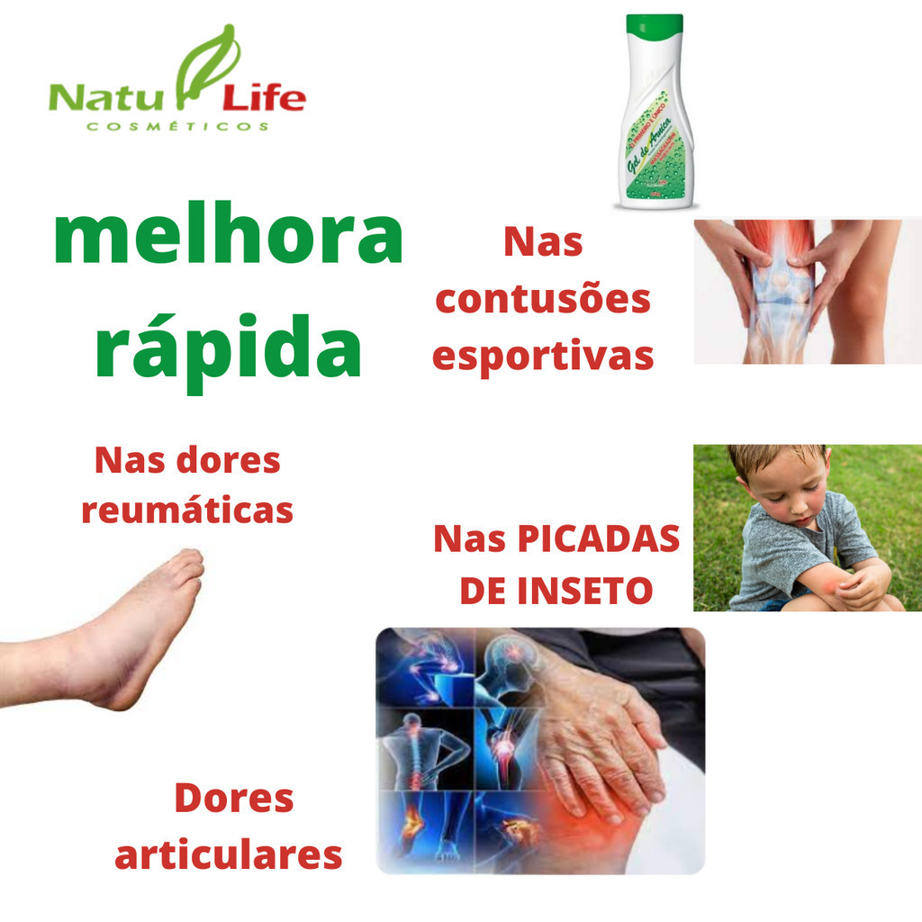 Gel De Arnica 200g Natulife Original MASSAGEM ALIVIA CANSAÇO Alívio para Picadas de Inseto Dores Musculares