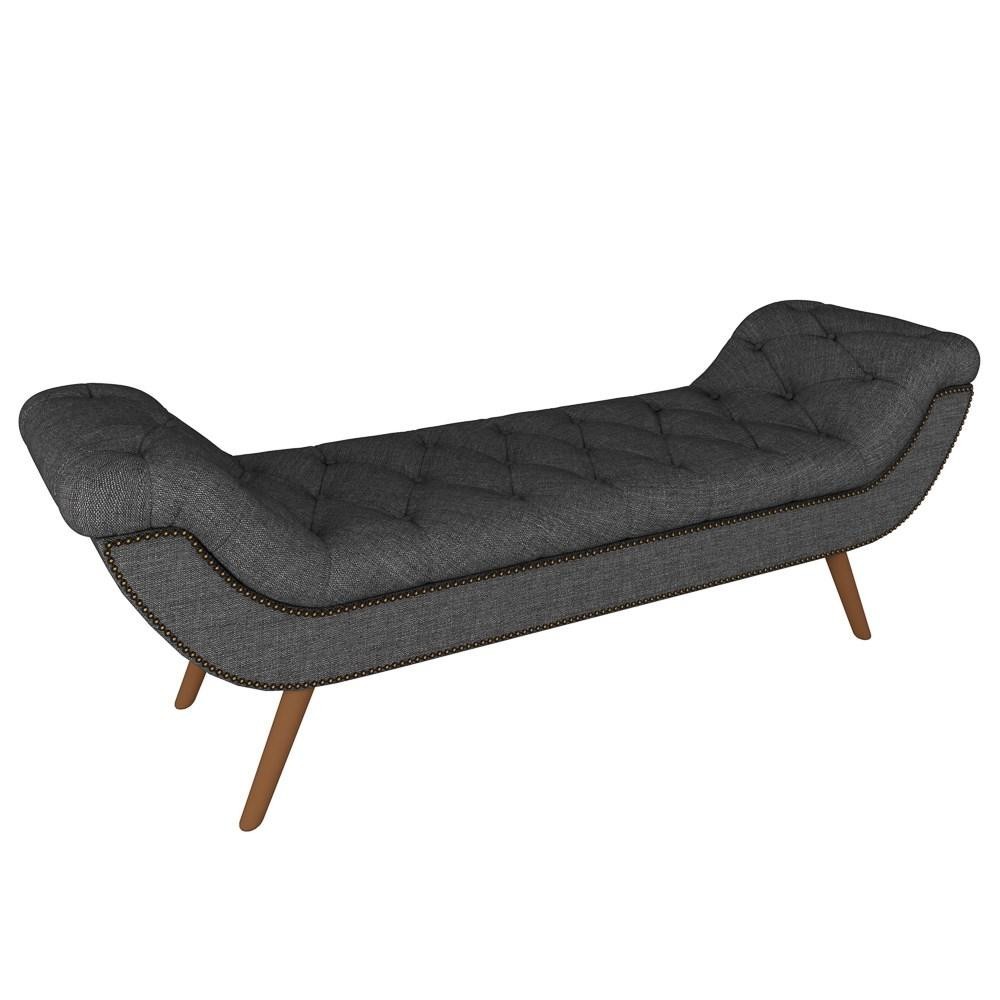Puff Recamier Calçadeira 160cm Pés Palito Madeira Vêneto P02 Linho Chumbo - Mpozenato