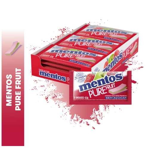 Chicle Mentos Pure Fruit  3 camadas Frutas 15 Unidades