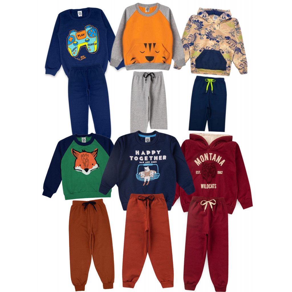 Kit Sortido 12 Peças de Roupas Infantis Masculino Inverno - 6 Casacos + 6 Calças em Oferta na Shopee