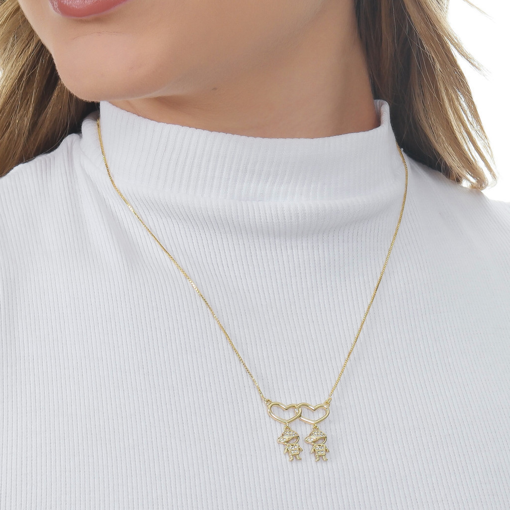 Colar Feminino Delicado Filhos Dia Das Mães Banhado a Ouro 18K - D France Semijóias