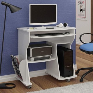 Escrivaninha Mesa Escritório com Rodinhas, Espaço para Computador, CPU e Suporte para Teclado 160 88cm Artely Branco em Oferta na Shopee