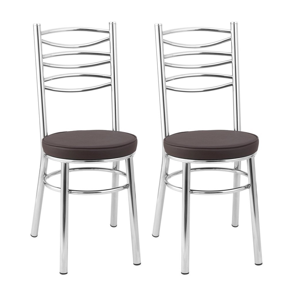 Kit 2 Cadeiras Cromadas Cc34 - A109 Cromado/Marrom - Home & Living