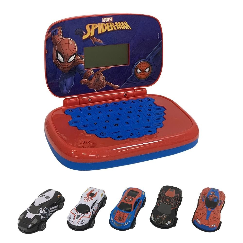 Kit Spider-Man Laptop Bilingue + 5 Mini Veiculos Pull Back em Oferta na Shopee