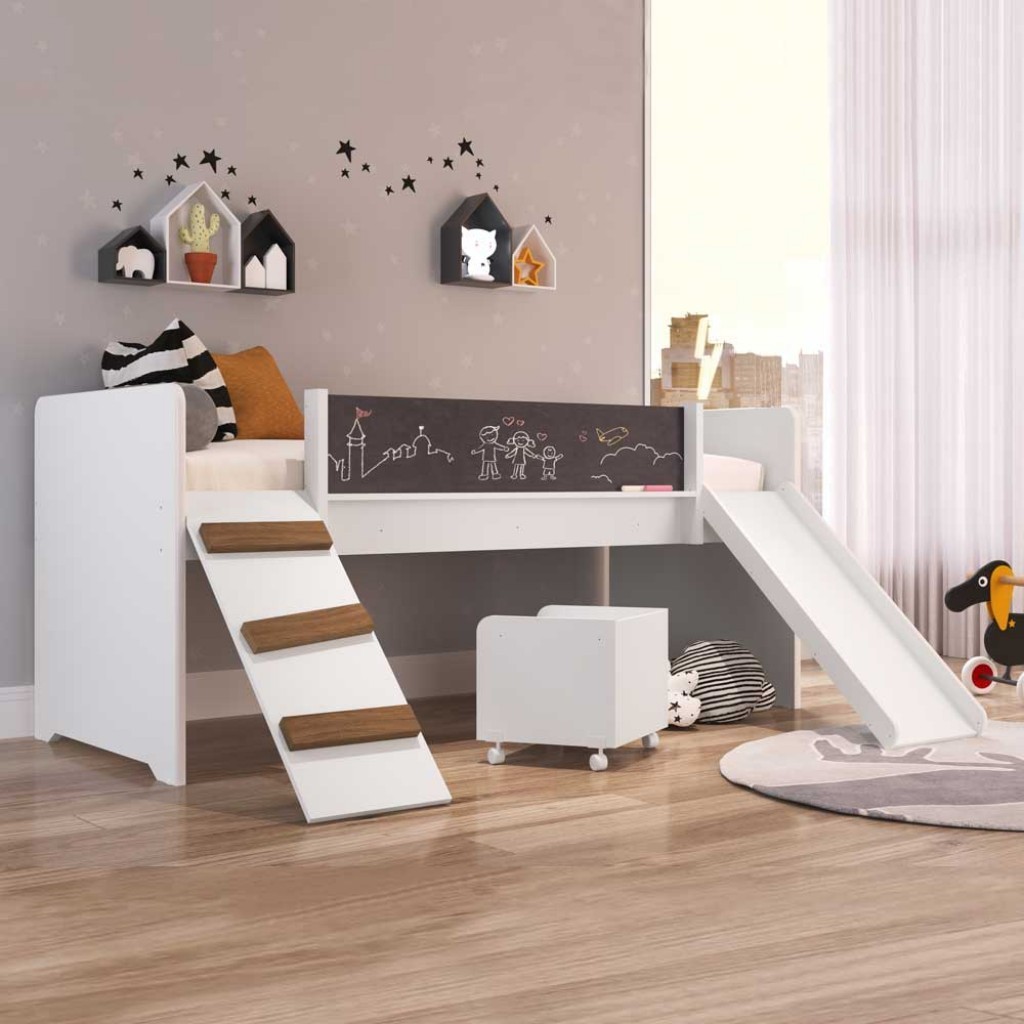 Cama Infantil Playground com Escorregador e Rampa By710 Branco - Completa Móveis em Oferta na Shopee