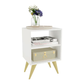 Mesa de Cabeceira Retrô Compacta com Nicho para Quarto Sala Casal ou Solteiro Palma