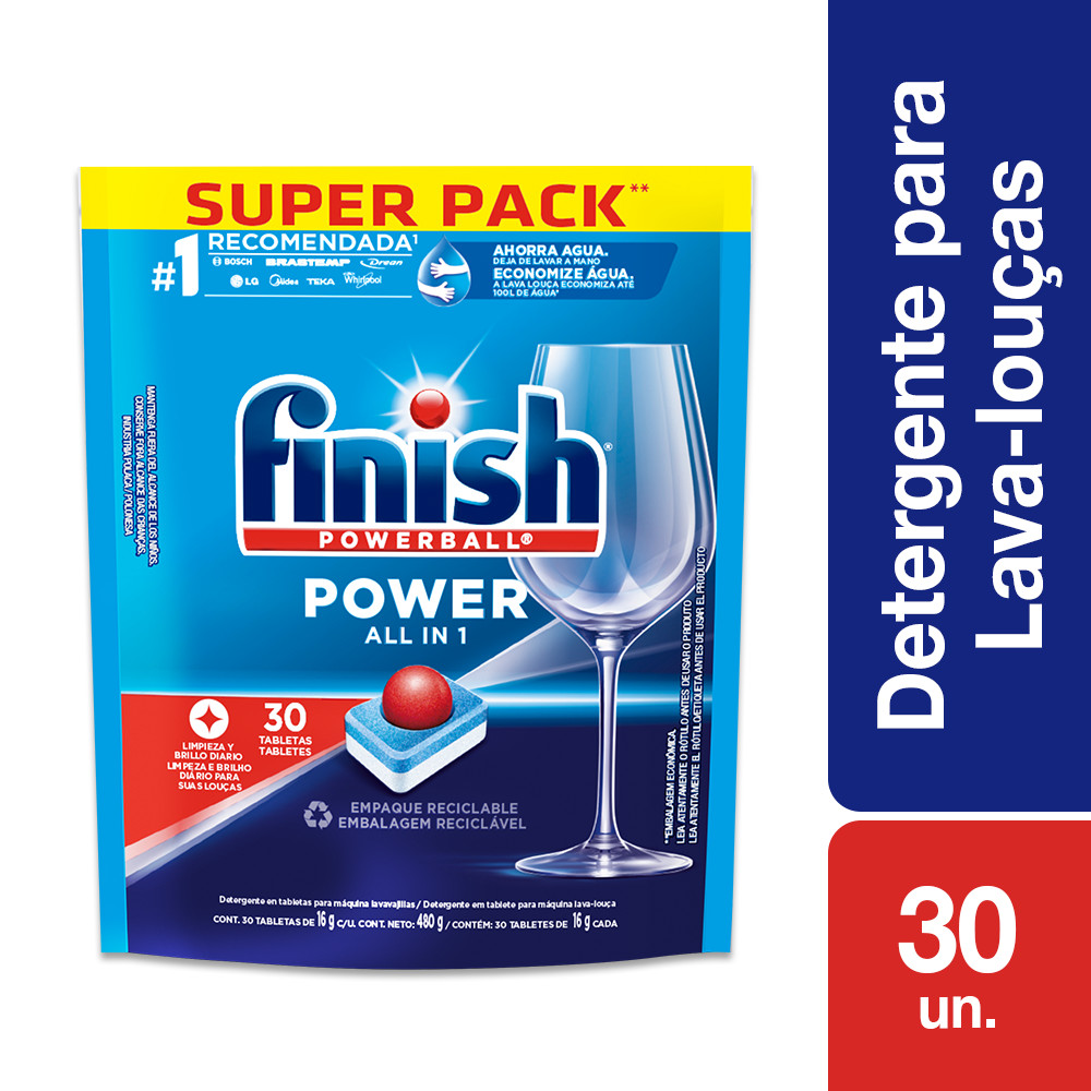 Detergente Lava Louças Finish Powerball com 30 Tabletes - Home & Living