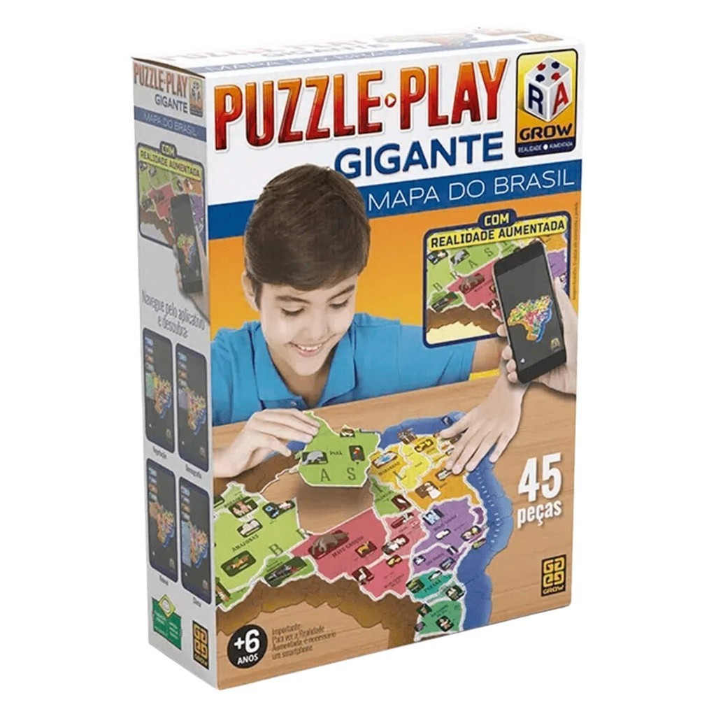 Brinquedo Quebra-Cabeça Puzzle Play Gigante Mapa do Brasil 45 Peças Grow - 03635