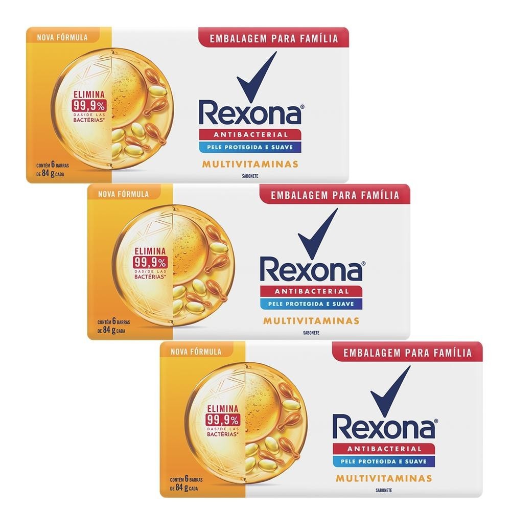 Kit 3 Packs Sabonete Rexona Multivitaminas 6 unidades