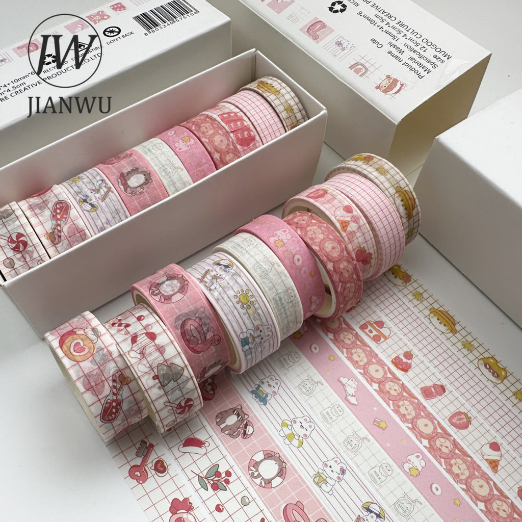 JIANWU 10 Rolls/Set Vintage Grid Material Decor Washi Conjunto De Fitas Creative DIY Journal Collage Papelaria De Raspagem em Oferta na Shopee