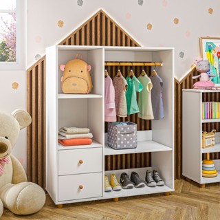 Guarda Roupa Montessoriano 2 Gavetas 1 Cabideiro Branco - Olivar Móveis em Oferta na Shopee