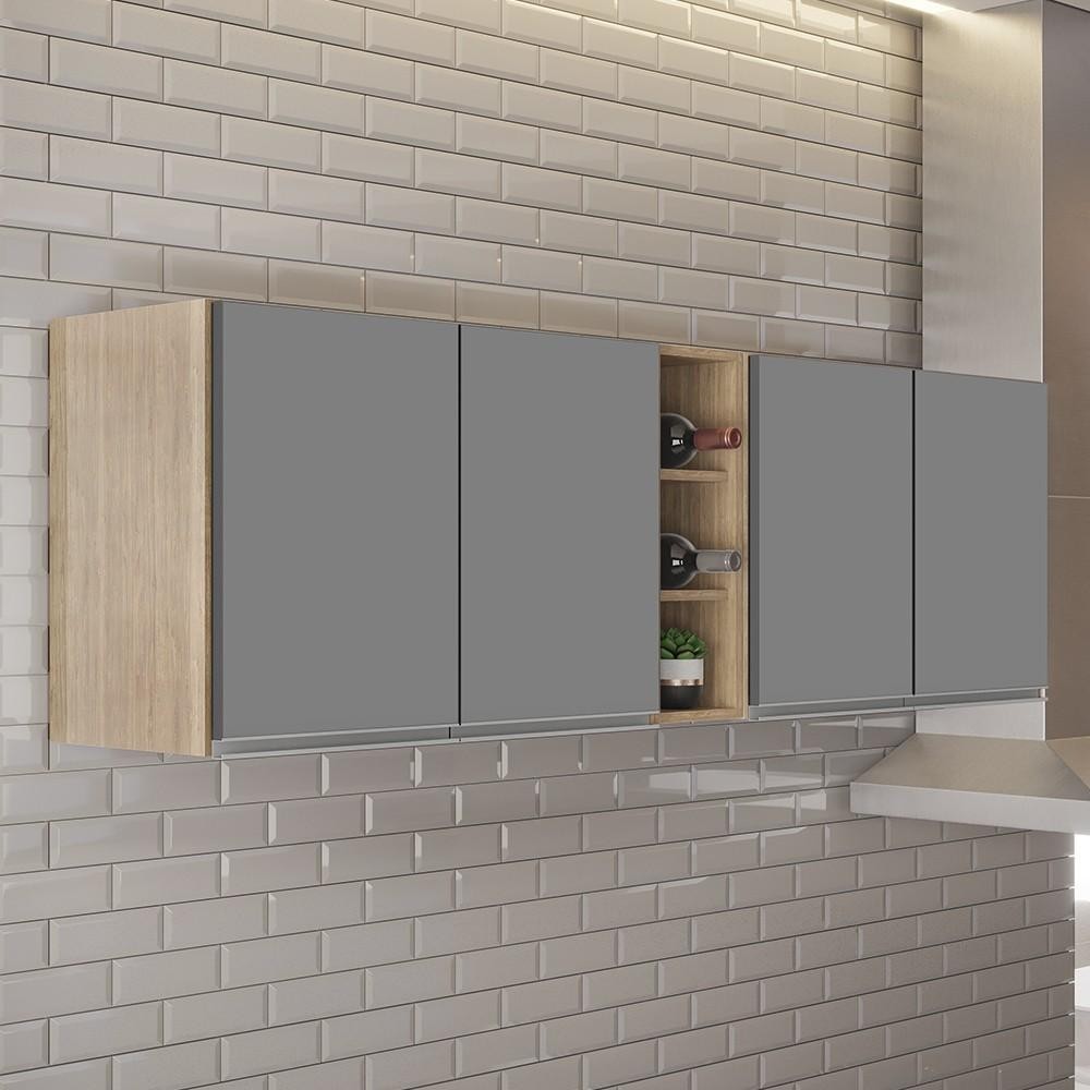 Armário de Cozinha Aéreo Califórnia Kit 2 e Nicho Adega Riad 180cm Castanho/Cinza - Lumil em Oferta na Shopee