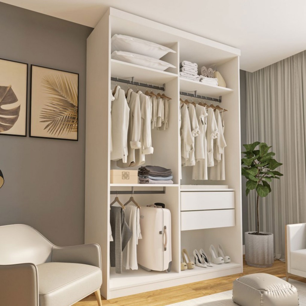 Closet Solteiro Júlia 2 Gavetas Branco - Minastex em Oferta na Shopee