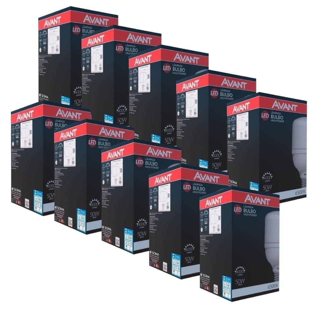 Kit 10 Lâmpadas - Lâmpada LED Avant 50W E27 6,5K Branca 25000H 4000 Lumens Bivolt
