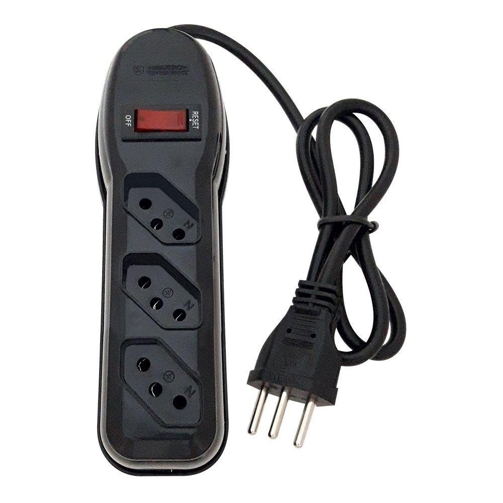 Filtro de Linha Pratik 3 Tomadas 3x0,75mm 10A Cabo 1m Preto