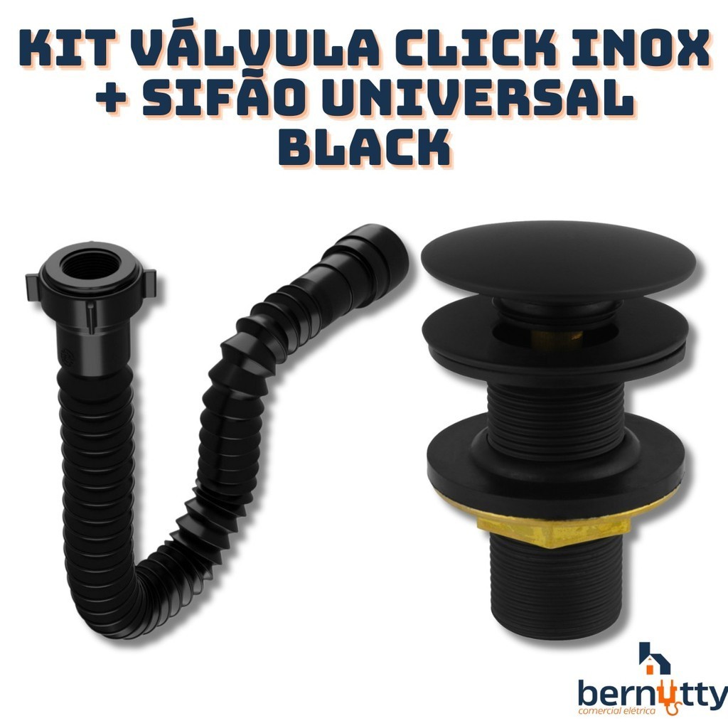 Kit Sifão Universal Preto + Válvula Click-up Lavatório Inox em Oferta na Shopee