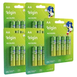 20 Pilhas Alcalina Aa Pequena 2a Bateria 5 Cartelas Elgin