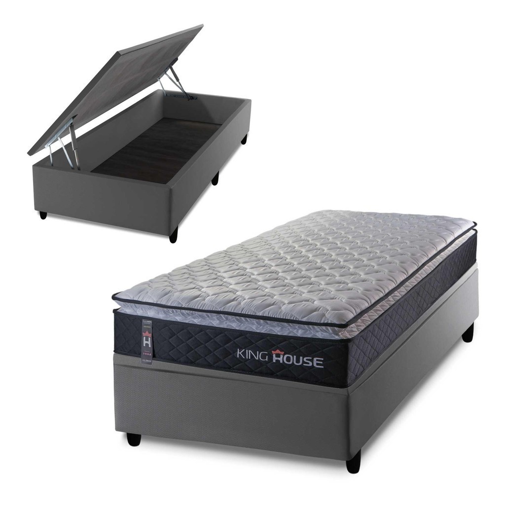 Conjunto Box Baú Solteiro Dakota Preto 88x188x64 Espuma D33 em Oferta na Shopee