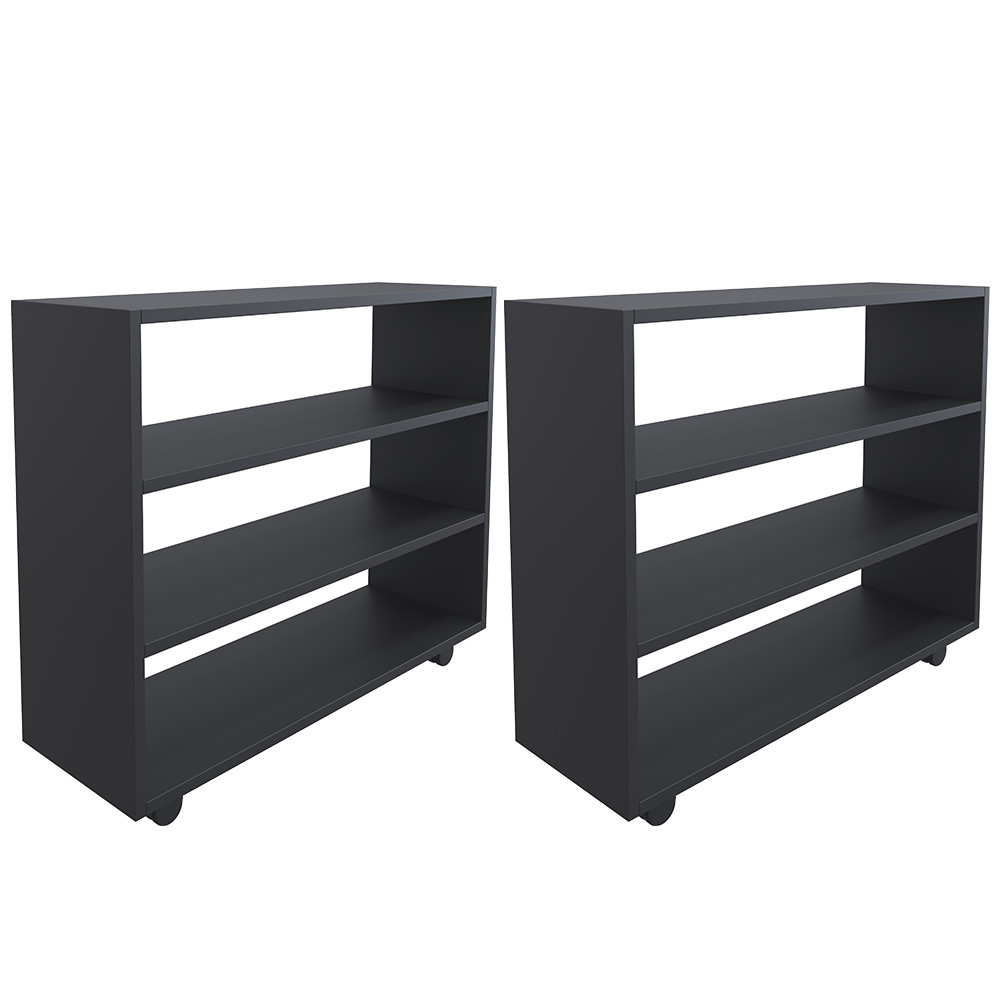 Kit 02 Sapateiras Multiuso Organizador Com 03 Prateleiras E Rodízio Pérola L03 Preto - Lyam Decor em Oferta na Shopee