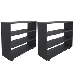 Kit 02 Sapateiras Multiuso Organizador Com 03 Prateleiras E Rodízio Pérola L03 Preto - Lyam Decor