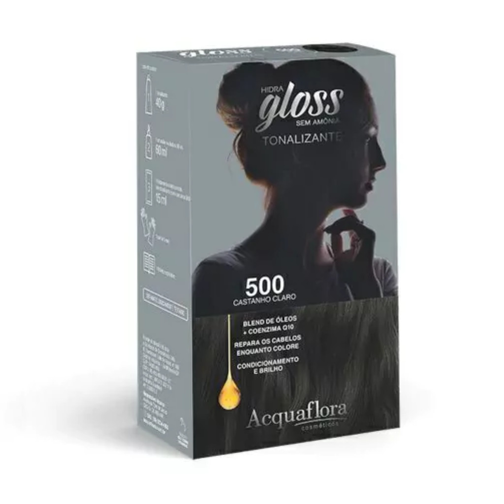 Kit Tonalizant Hidra Gloss Acquaflora Castanho Claro Tom 500 em Oferta na Shopee