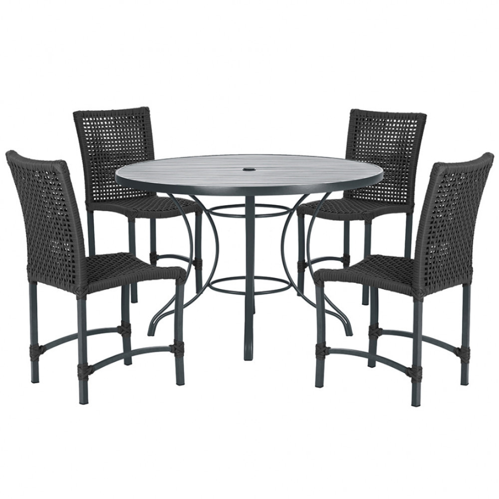 Mesa Ascoli 100 Cm com 4 Cadeiras Cannes de Alumínio, Pintura Preta e Trama Tela de Corda Náutica