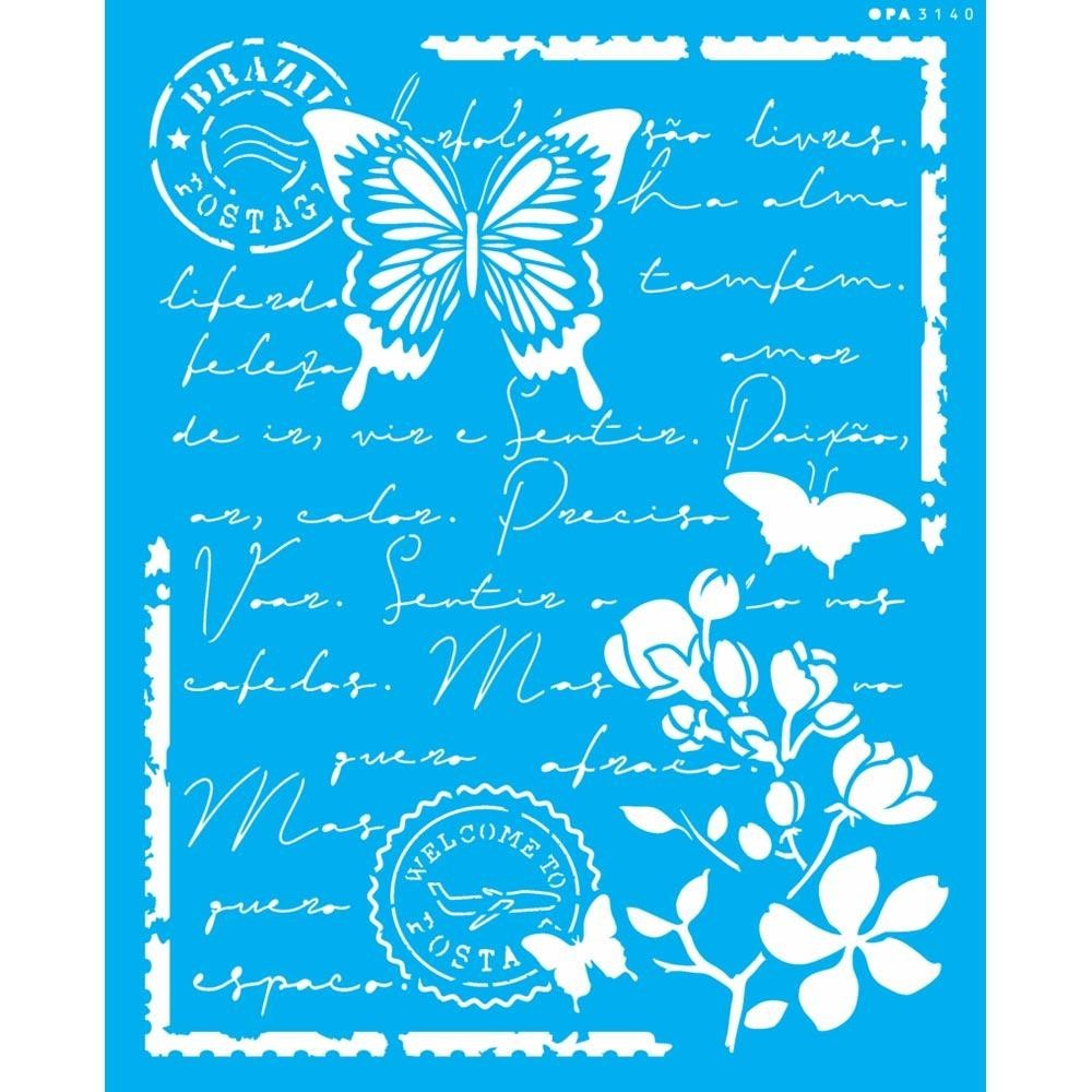 Stencil Opa 20 x 25 cm - Carta Antiga Borboleta - 3140