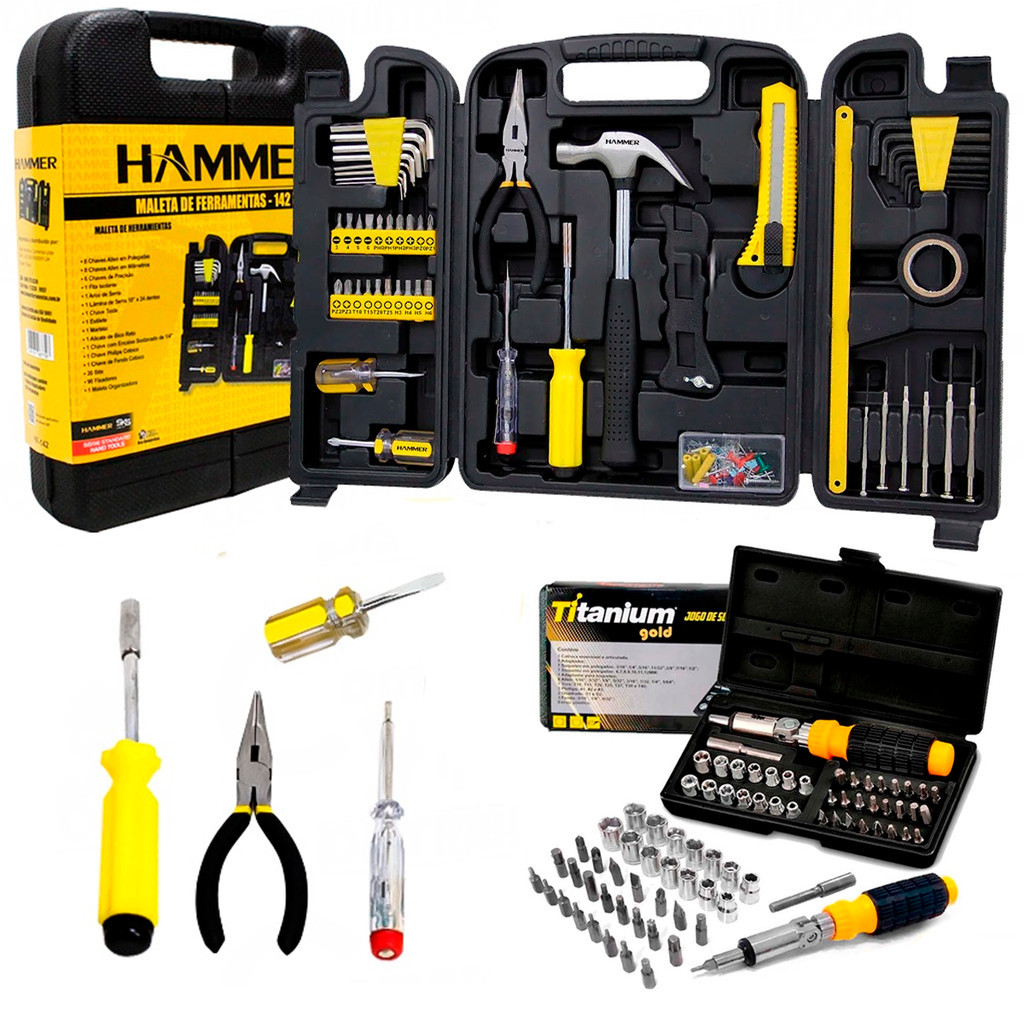 Kit Jogo De Ferramentas 183 Peças  + Kit Jogo De Soquetes Sextavados Bits + Maleta Semi Profissional em Oferta na Shopee