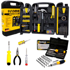 Kit Jogo De Ferramentas 183 Peças + Kit Jogo De Soquetes Sextavados Bits + Maleta Semi Profissional