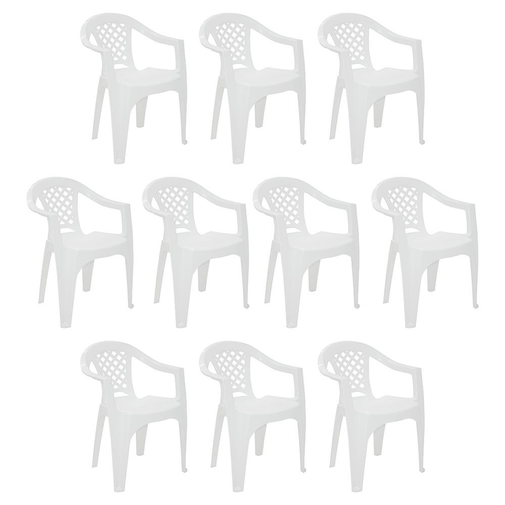 Conjunto com 10 Cadeiras Plásticas Iguape com Braços Branca Tramontina - 92221/010